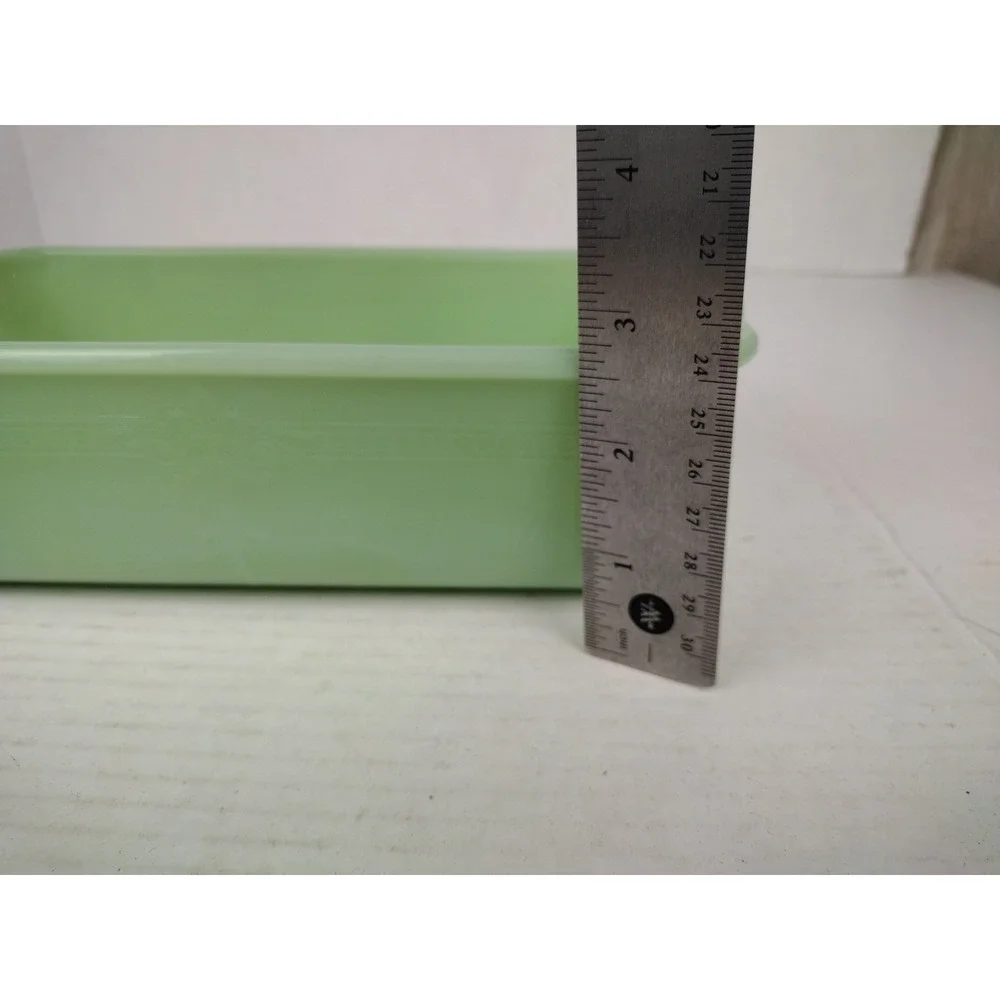 1940s Fire King Milk Jadeite PHILBE Refrigerator loaf DISH Impressed Design 9